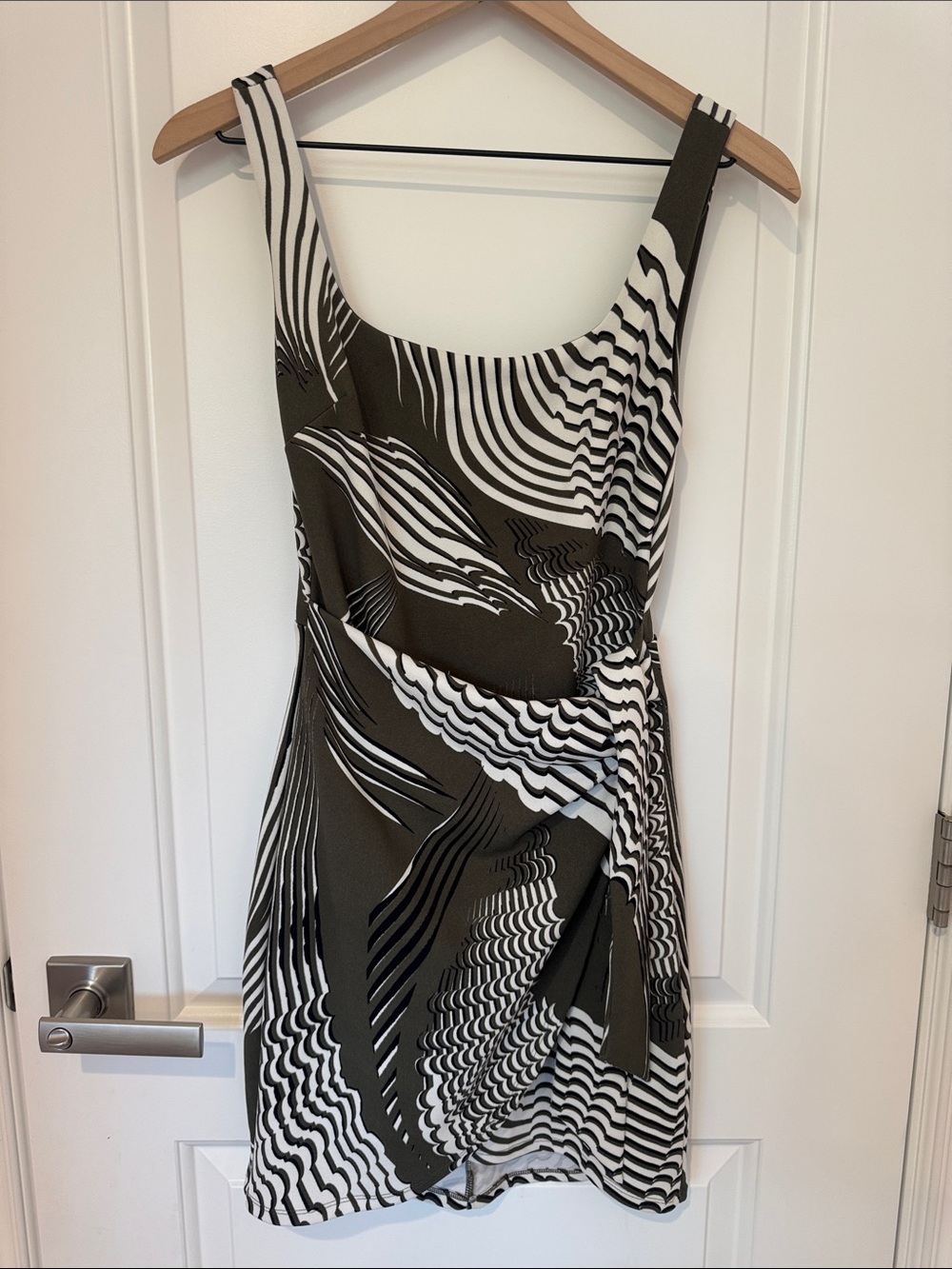 Express Olive & White Abstract Print Sleeveless Dress